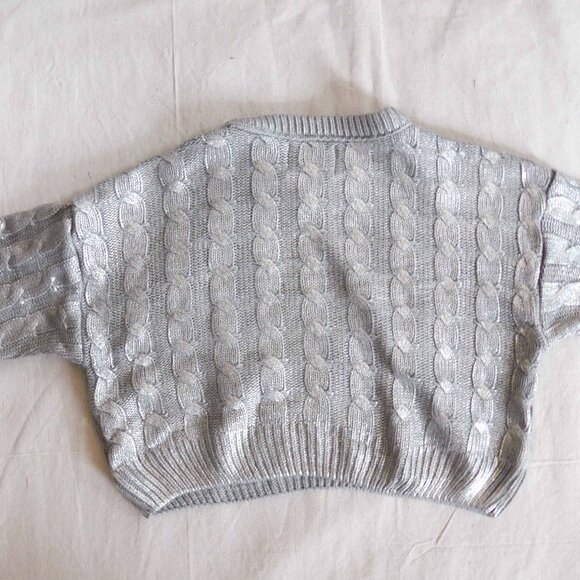 NWOT Zara Girls 13-14 Silver Cropped Cableknit Sweater - Picture 4 of 11